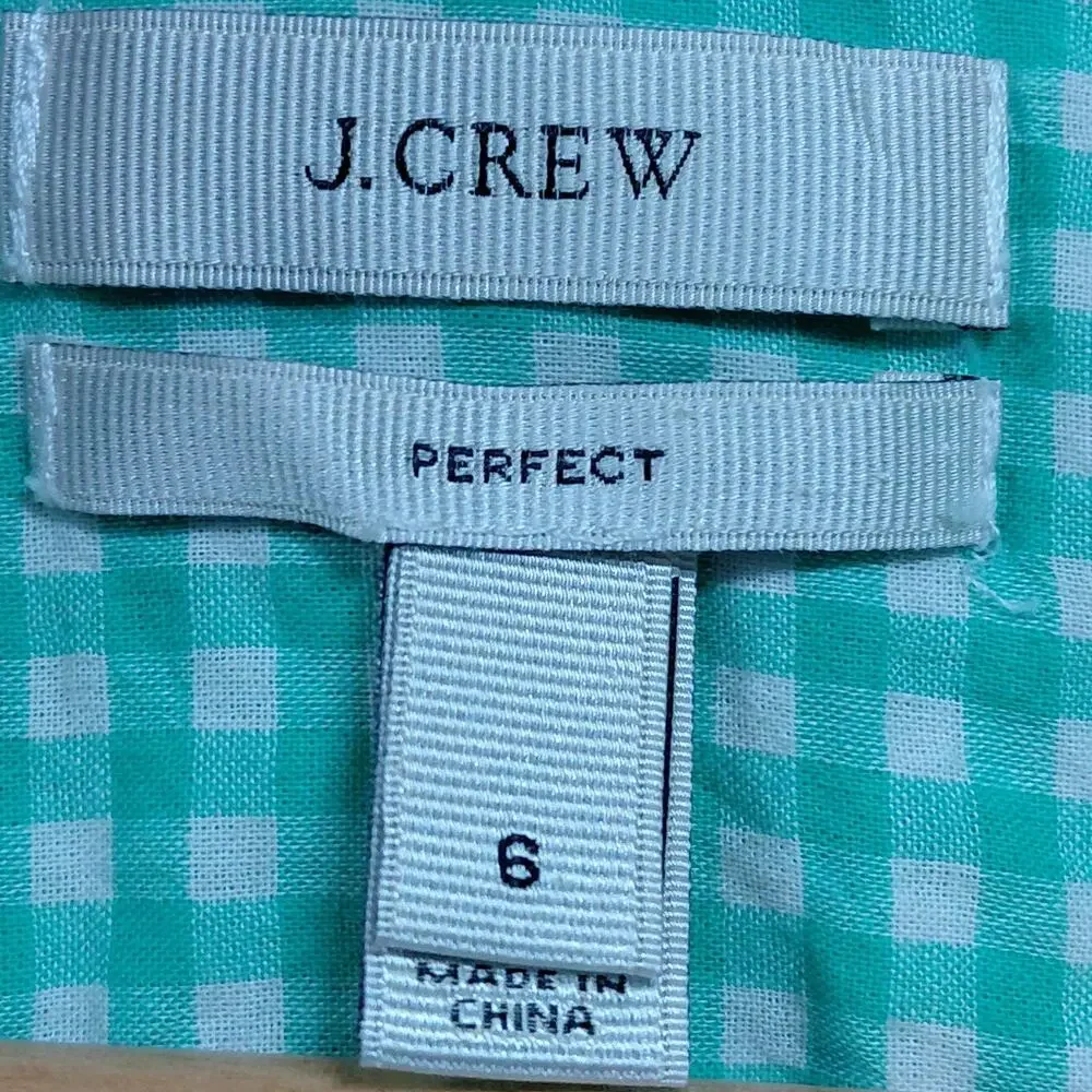 J.CREW Perfect Green Gingham Button-Up Shirt Long Sleeve Collared Size 6